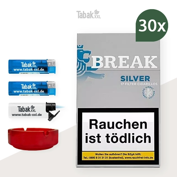 30x-break-zigarillos-silver-m-mit-filter-+-2x-elektro-feuerzeuge-+-1x-sturmfeuerzeug-+-1x-aschenbecher